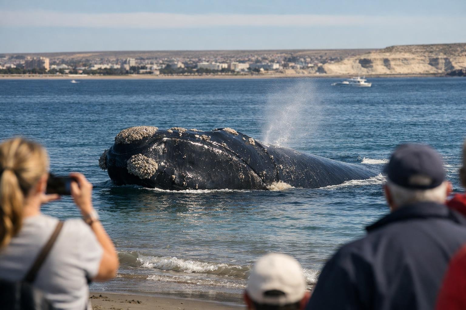 Una ballena franca apareció a metros de la costa en Puerto Madryn y el video dio la vuelta al país